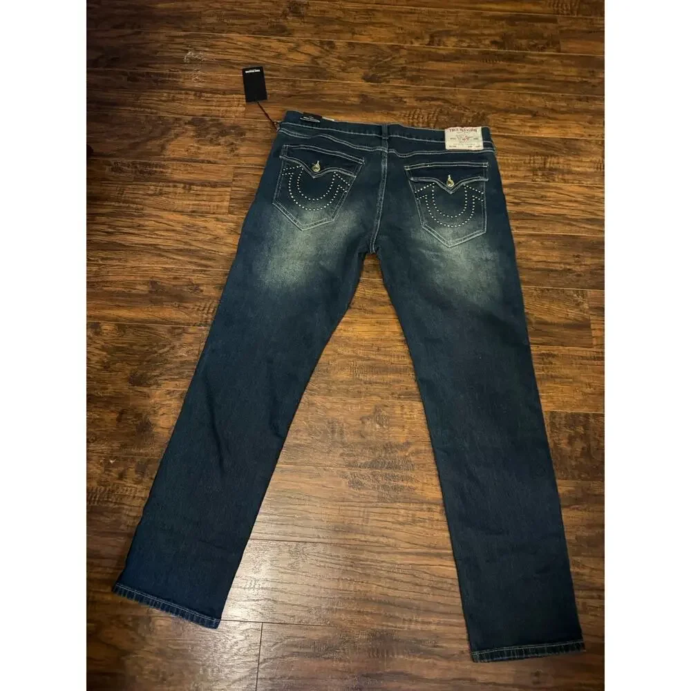 True Religion Men's Geno Studded Horseshoe Slim Jeans Size 36 x 32 Amber Nights